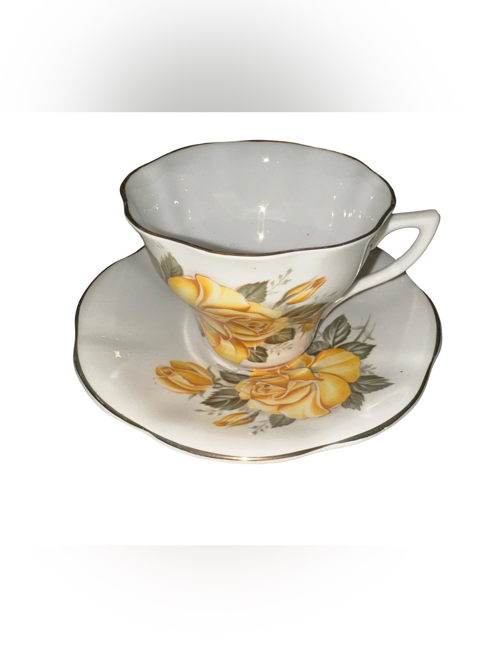 Royal Ascot English Porcelain Yellow Roses Cup Saucer Set